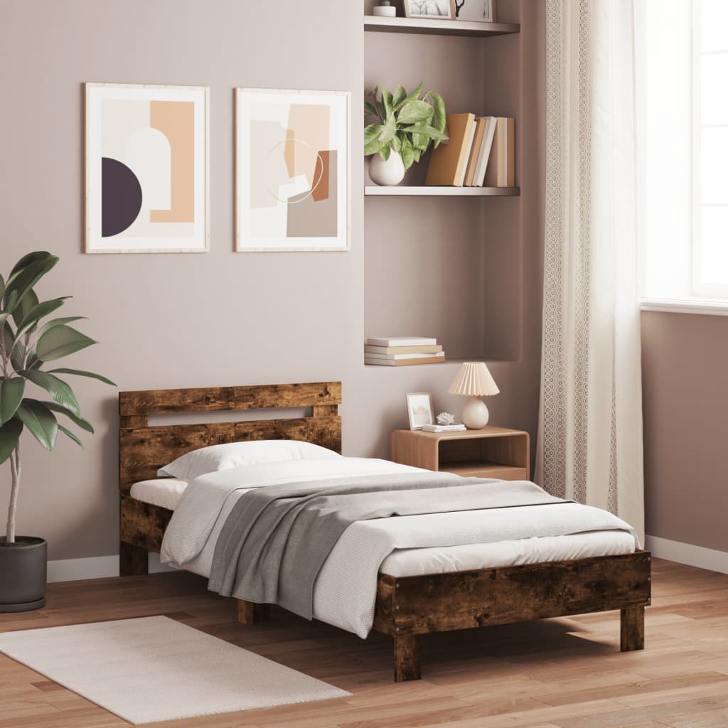 vidaXL Bed Frame without Mattress with Headboard Smoked Oak 100x200 cm