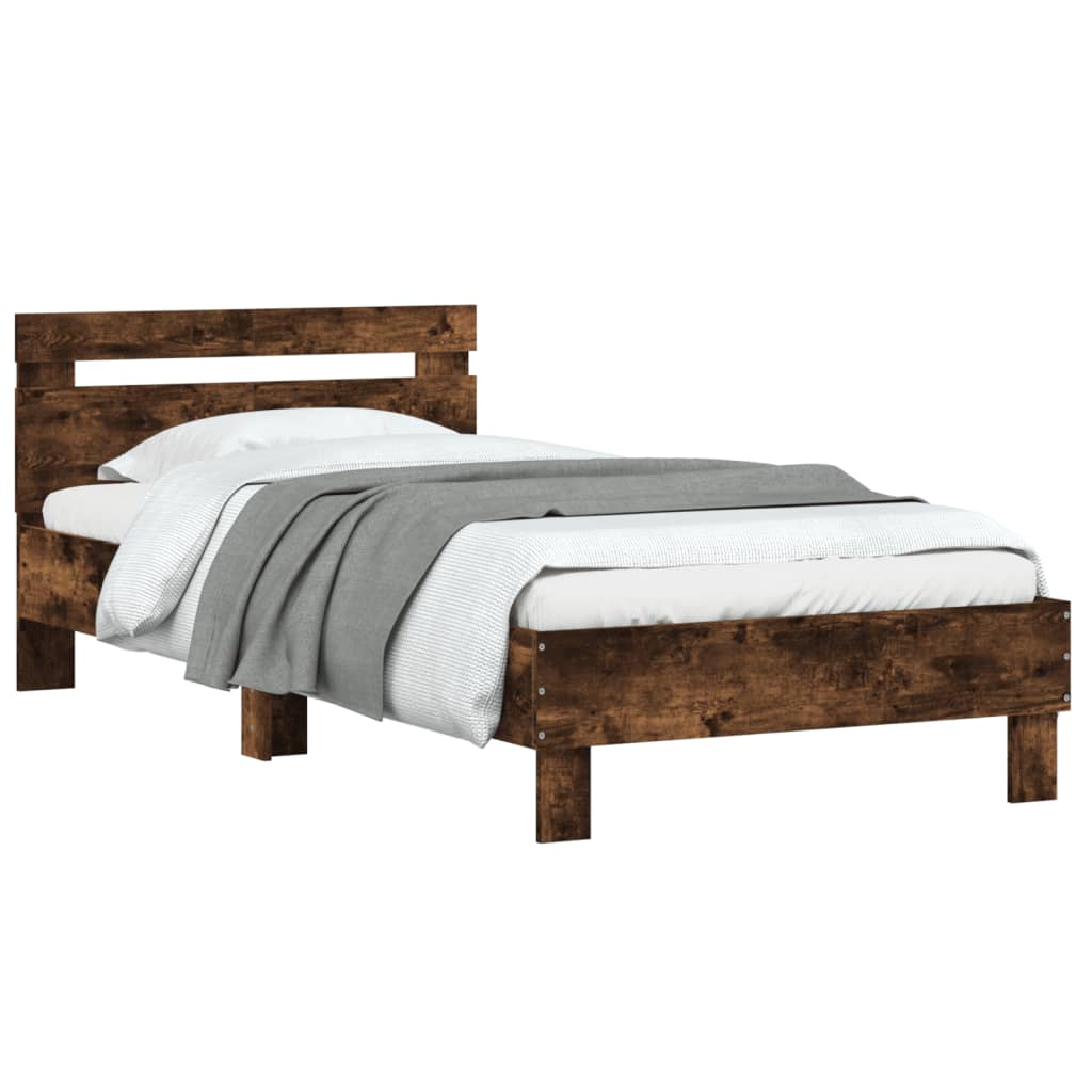 vidaXL Bed Frame without Mattress with Headboard Smoked Oak 100x200 cm