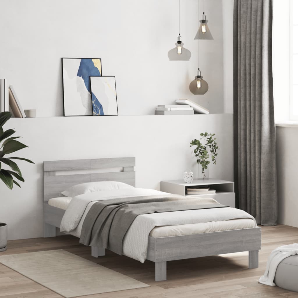 vidaXL Bed Frame without Mattress with Headboard Grey Sonoma 100x200 cm