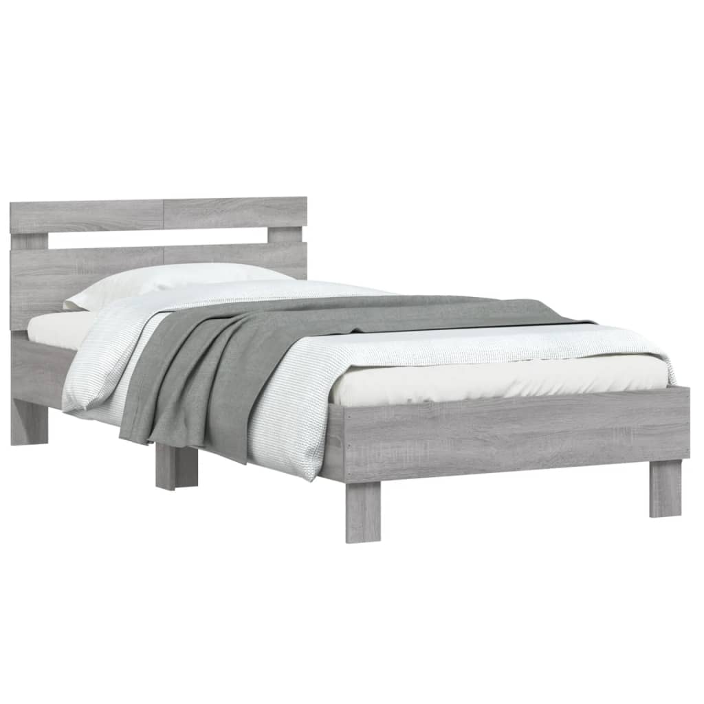 vidaXL Bed Frame without Mattress with Headboard Grey Sonoma 100x200 cm