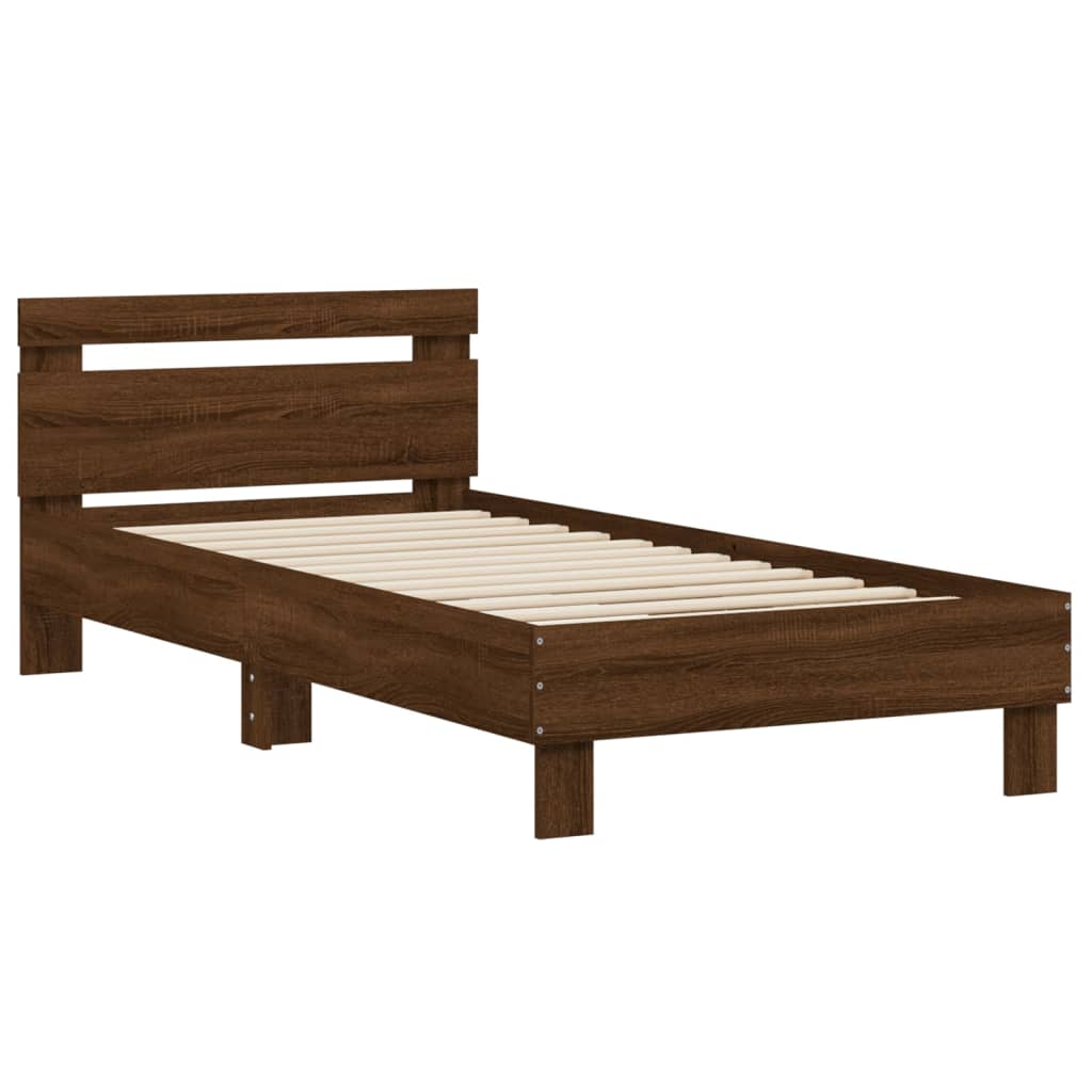 vidaXL Bed Frame without Mattress with Headboard Brown Oak 90x190 cm Single