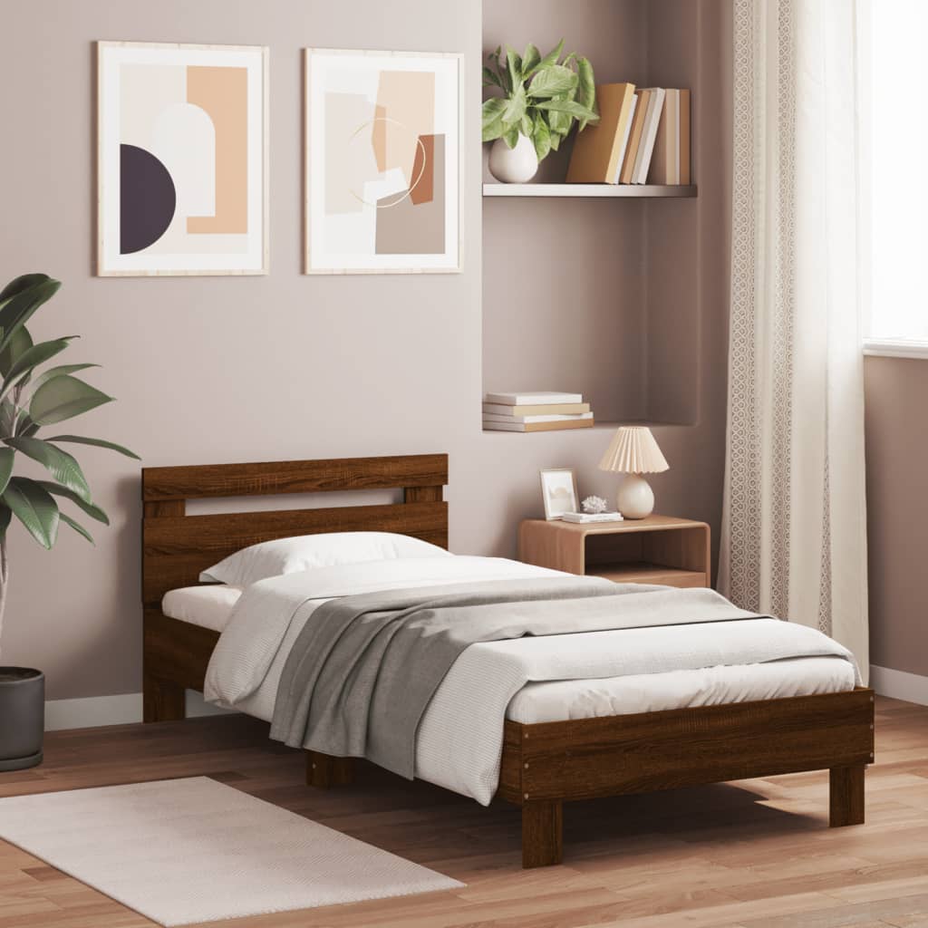 vidaXL Bed Frame without Mattress with Headboard Brown Oak 90x190 cm Single