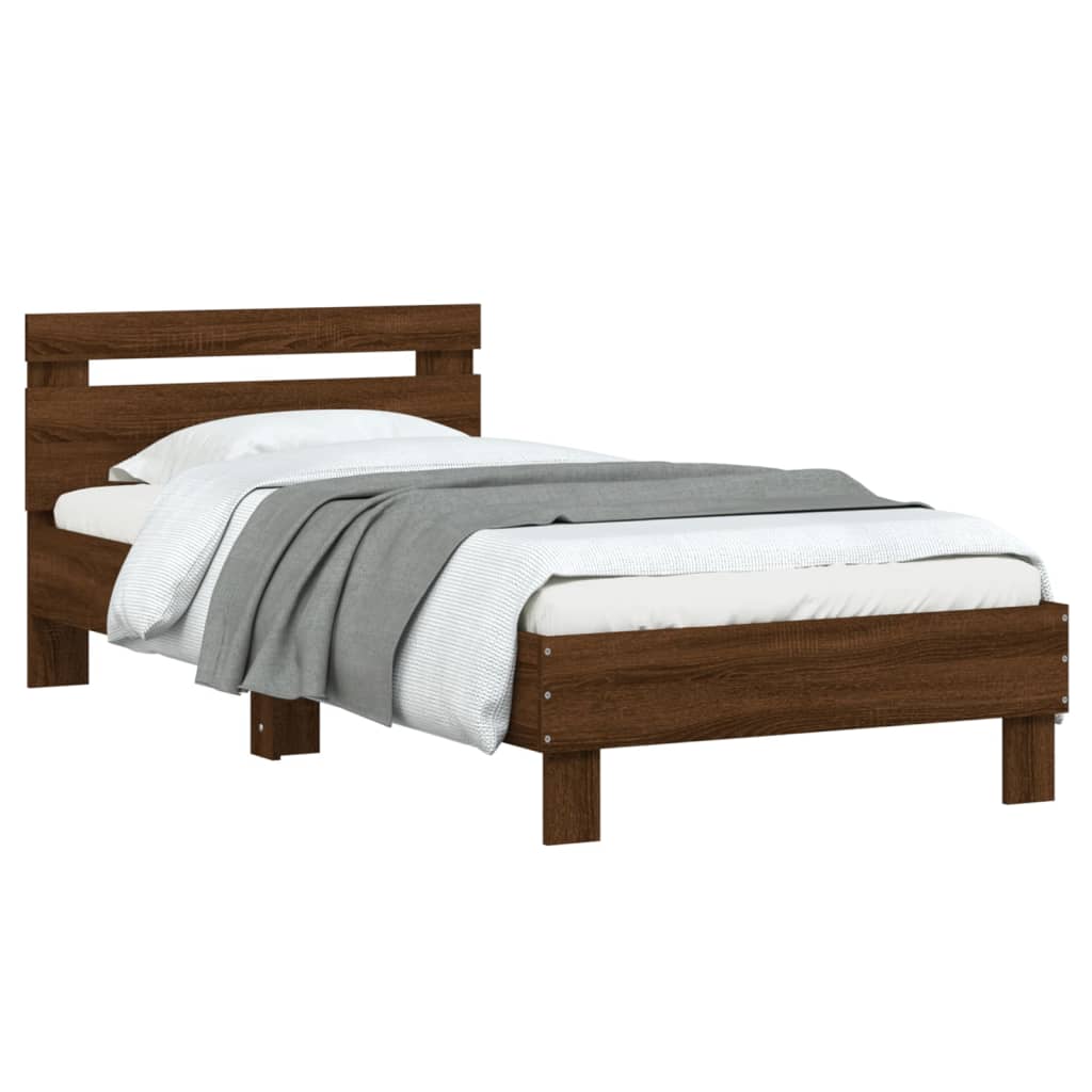 vidaXL Bed Frame without Mattress with Headboard Brown Oak 90x190 cm Single