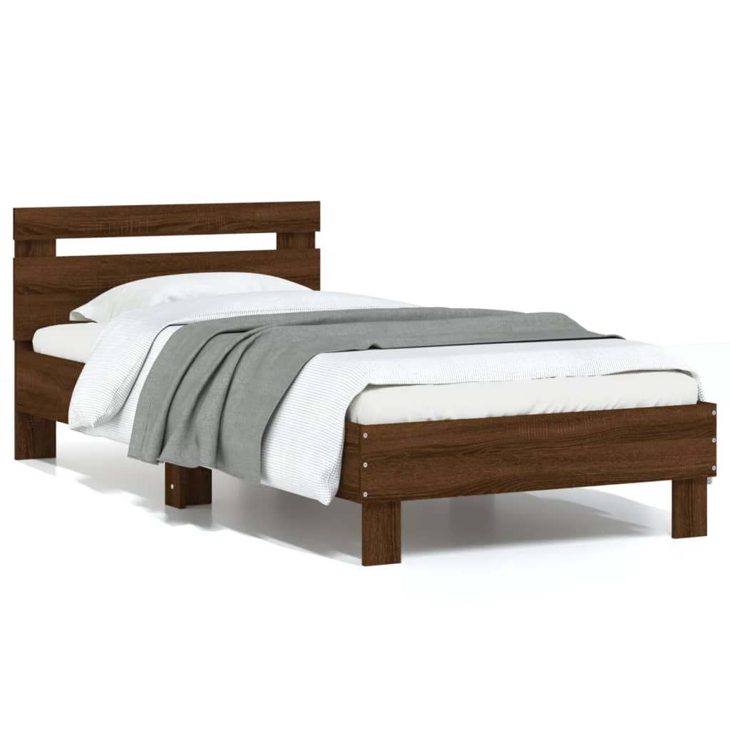 vidaXL Bed Frame without Mattress with Headboard Brown Oak 90x190 cm Single