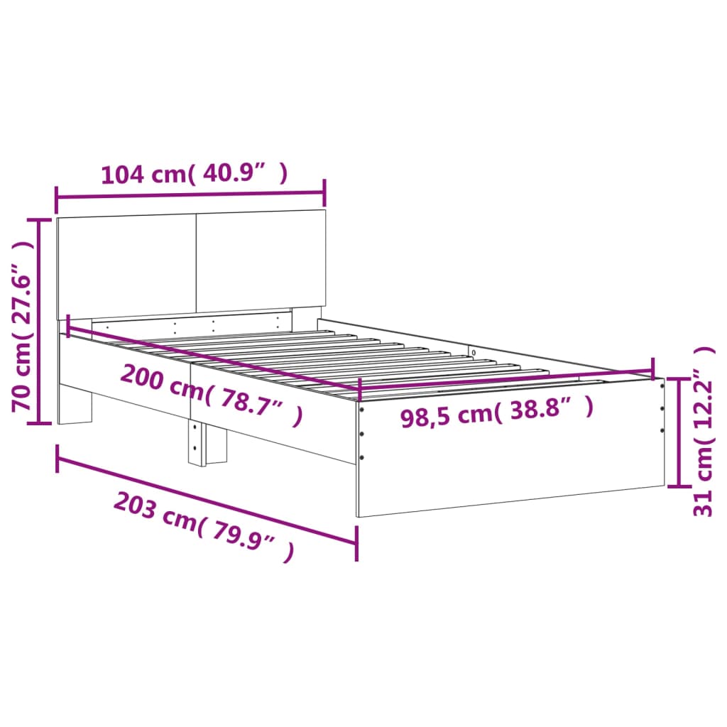 vidaXL Bed Frame without Mattress with Headboard Black 100x200 cm