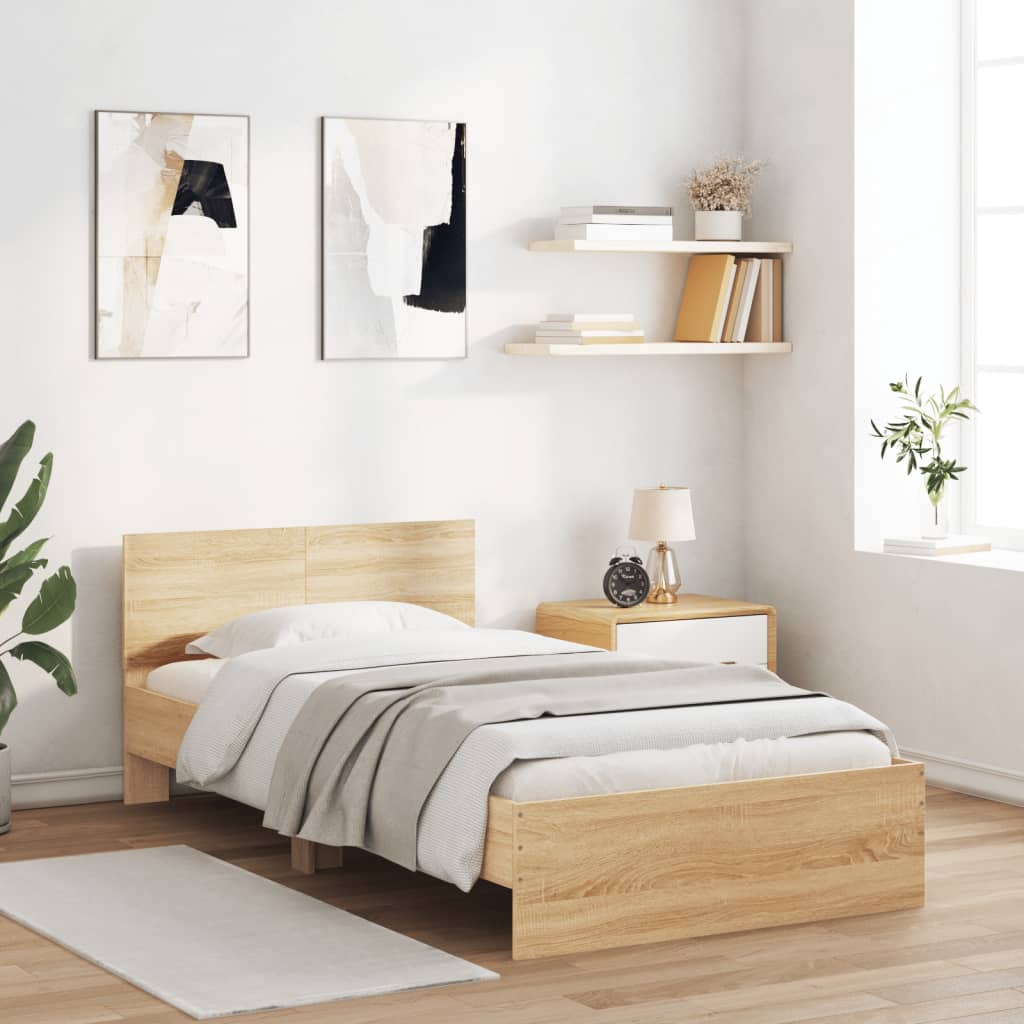 vidaXL Bed Frame without Mattress with Headboard Sonoma Oak 100x200 cm