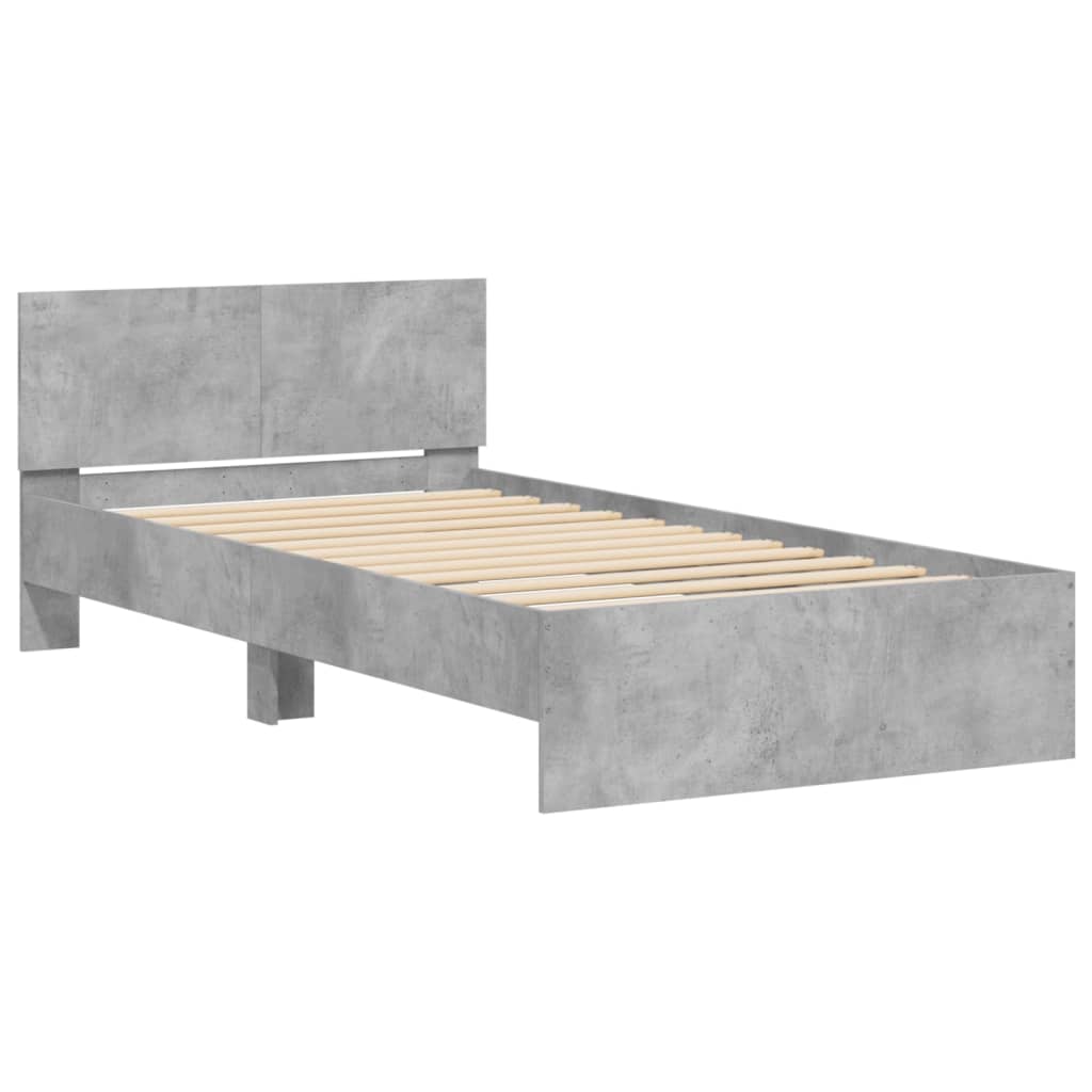 vidaXL Bed Frame without Mattress with Headboard Concrete Grey 100x200 cm