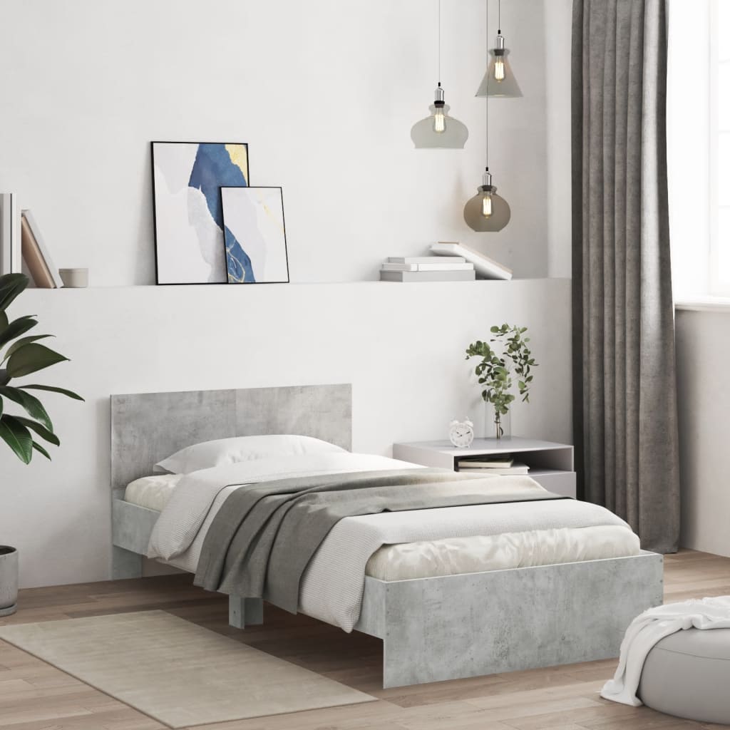 vidaXL Bed Frame without Mattress with Headboard Concrete Grey 100x200 cm