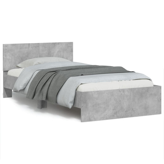 vidaXL Bed Frame without Mattress with Headboard Concrete Grey 100x200 cm