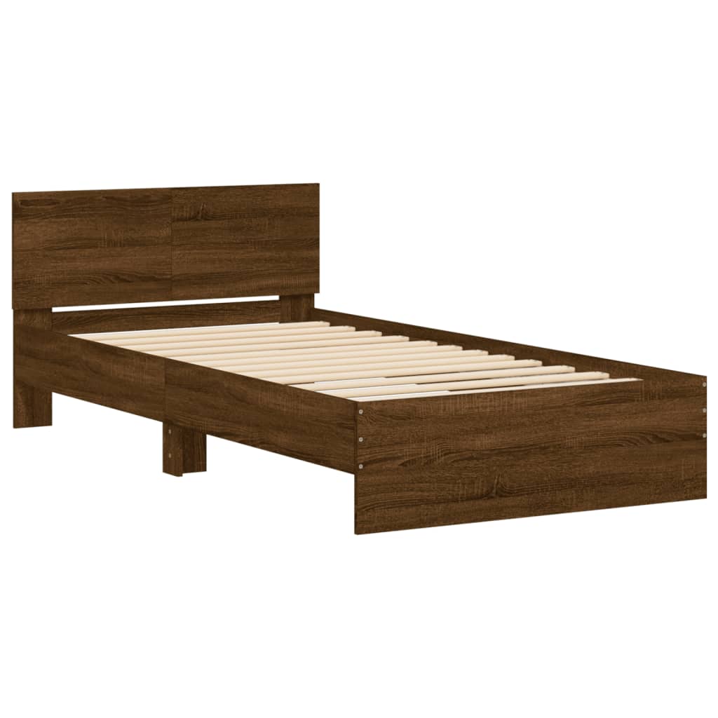 vidaXL Bed Frame without Mattress with Headboard Brown Oak 100x200 cm