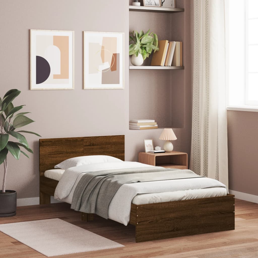 vidaXL Bed Frame without Mattress with Headboard Brown Oak 100x200 cm