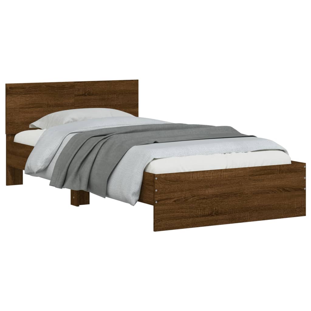 vidaXL Bed Frame without Mattress with Headboard Brown Oak 100x200 cm