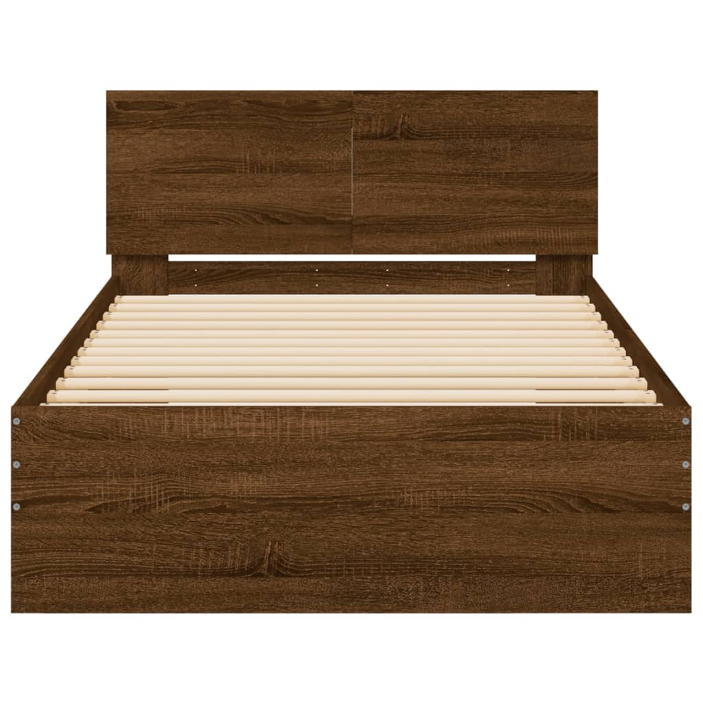 vidaXL Bed Frame without Mattress with Headboard Brown Oak 100x200 cm