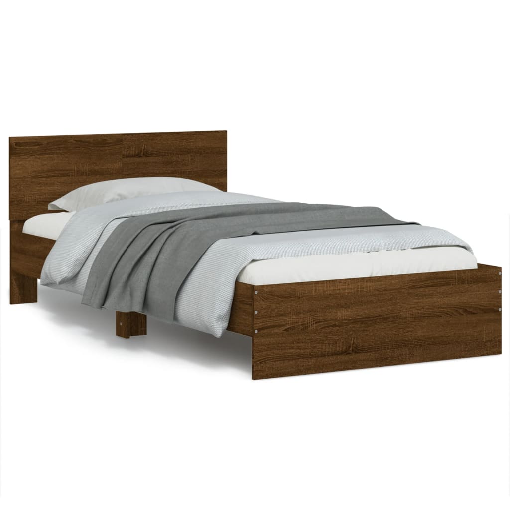 vidaXL Bed Frame without Mattress with Headboard Brown Oak 100x200 cm