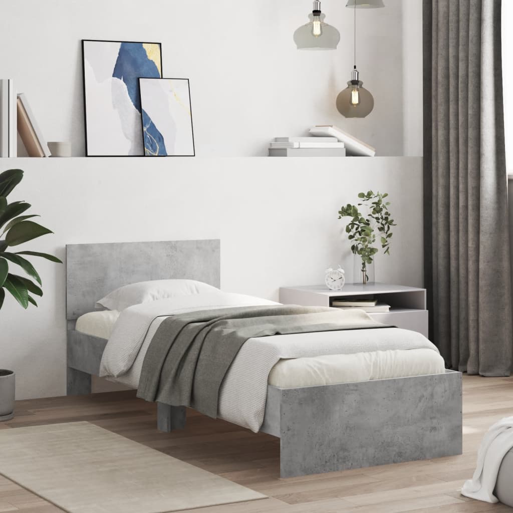 Bed Frame without Mattress with Headboard Concrete Grey 90x200 cm