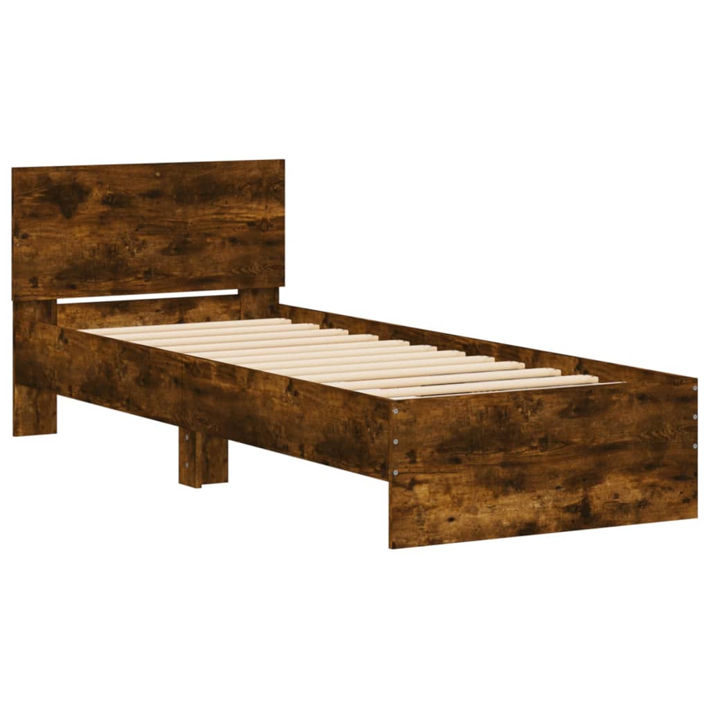 vidaXL Bed Frame without Mattress with Headboard Smoked Oak 90x200 cm