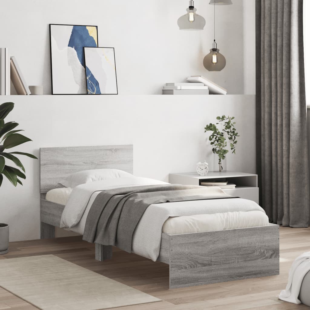 Bed Frame without Mattress with Headboard Grey Sonoma 90x200 cm