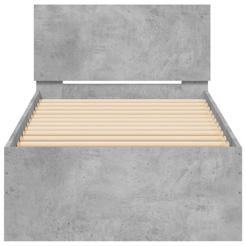 Bed Frame without Mattress with Headboard Concrete Grey 75x190 cm Small Single