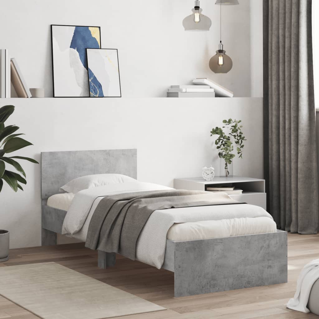 Bed Frame without Mattress with Headboard Concrete Grey 75x190 cm Small Single