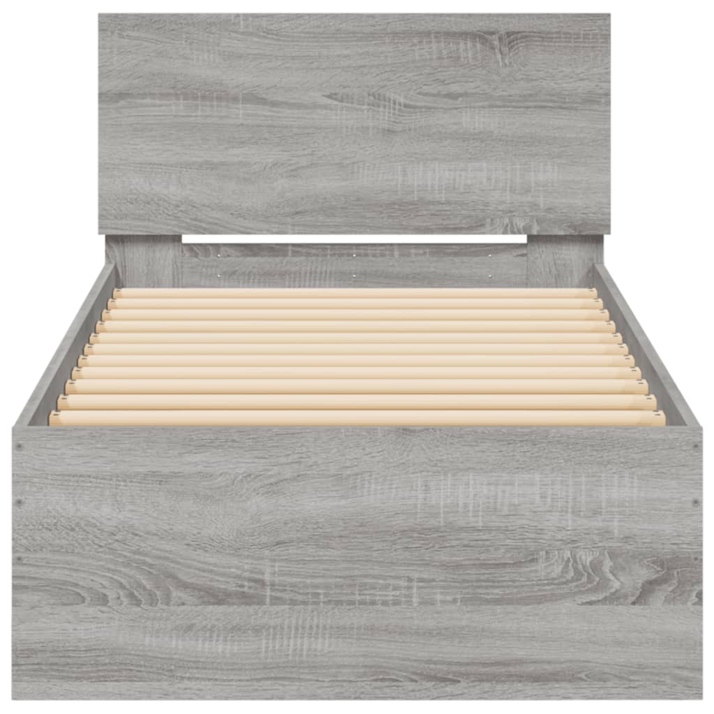 Bed Frame without Mattress with Headboard Grey Sonoma 75x190 cm Small Single