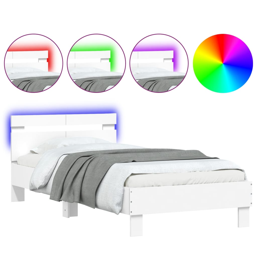 vidaXL Bed Frame without Mattress with LED Lights White 100x200 cm