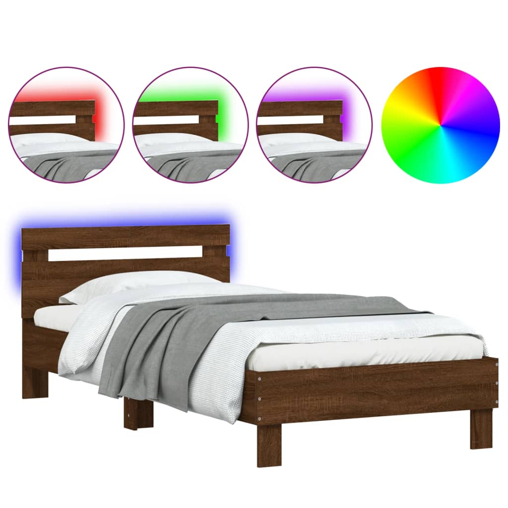 Bed Frame without Mattress with LED Lights Brown Oak 100x200 cm