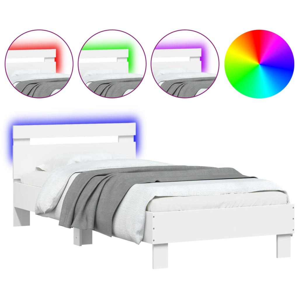 vidaXL Bed Frame without Mattress with LED Lights White 90x200 cm