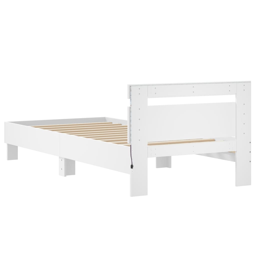 vidaXL Bed Frame without Mattress with LED Lights White 90x200 cm