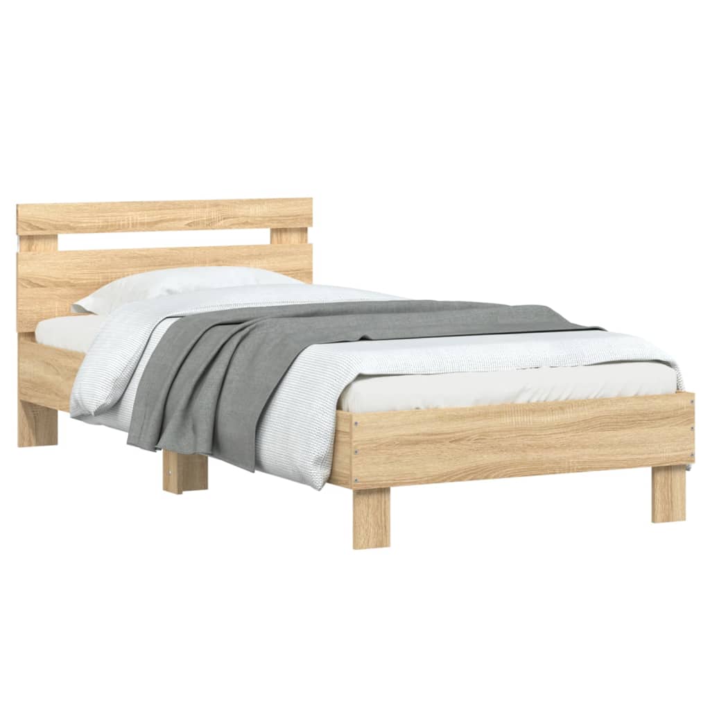 vidaXL Bed Frame without Mattress with LED Lights Sonoma Oak 75x190 cm Small Single