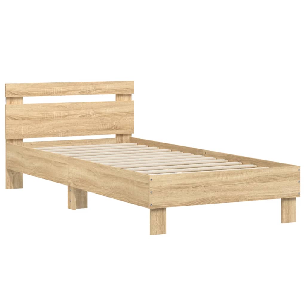 vidaXL Bed Frame without Mattress with LED Lights Sonoma Oak 75x190 cm Small Single