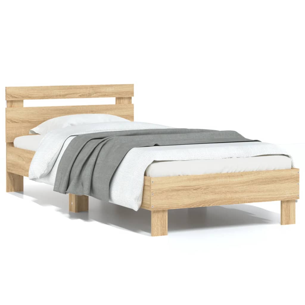 vidaXL Bed Frame without Mattress with LED Lights Sonoma Oak 75x190 cm Small Single