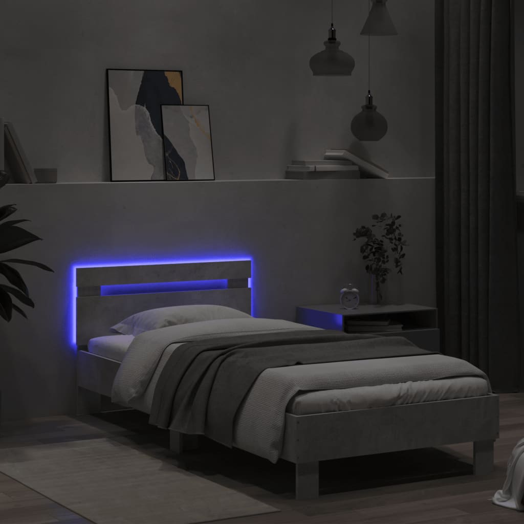 vidaXL Bed Frame without Mattress with LED Lights Concrete Grey 75x190 cm Small Single