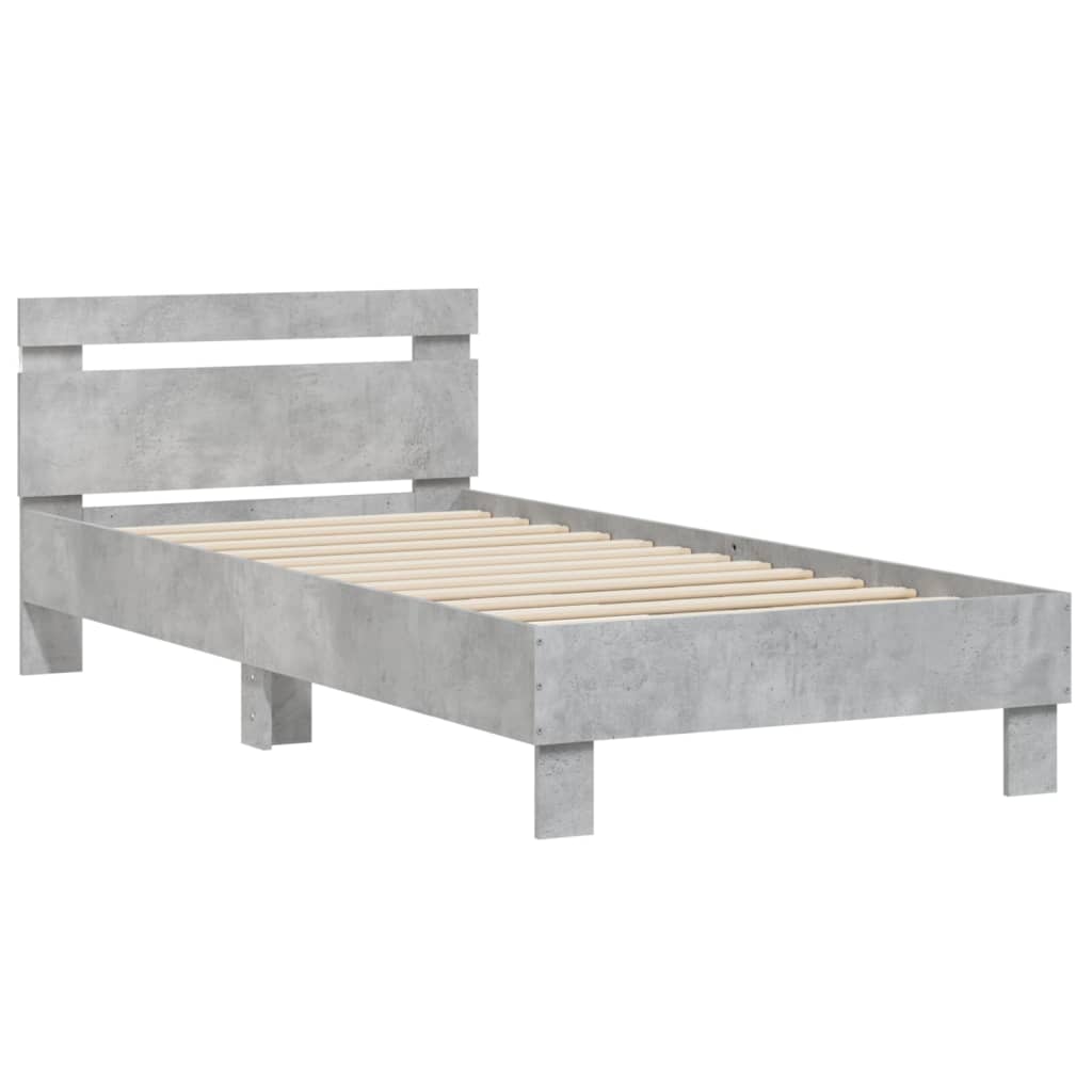 vidaXL Bed Frame without Mattress with LED Lights Concrete Grey 75x190 cm Small Single