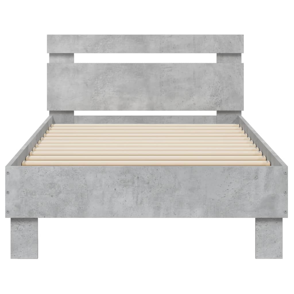 vidaXL Bed Frame without Mattress with LED Lights Concrete Grey 75x190 cm Small Single