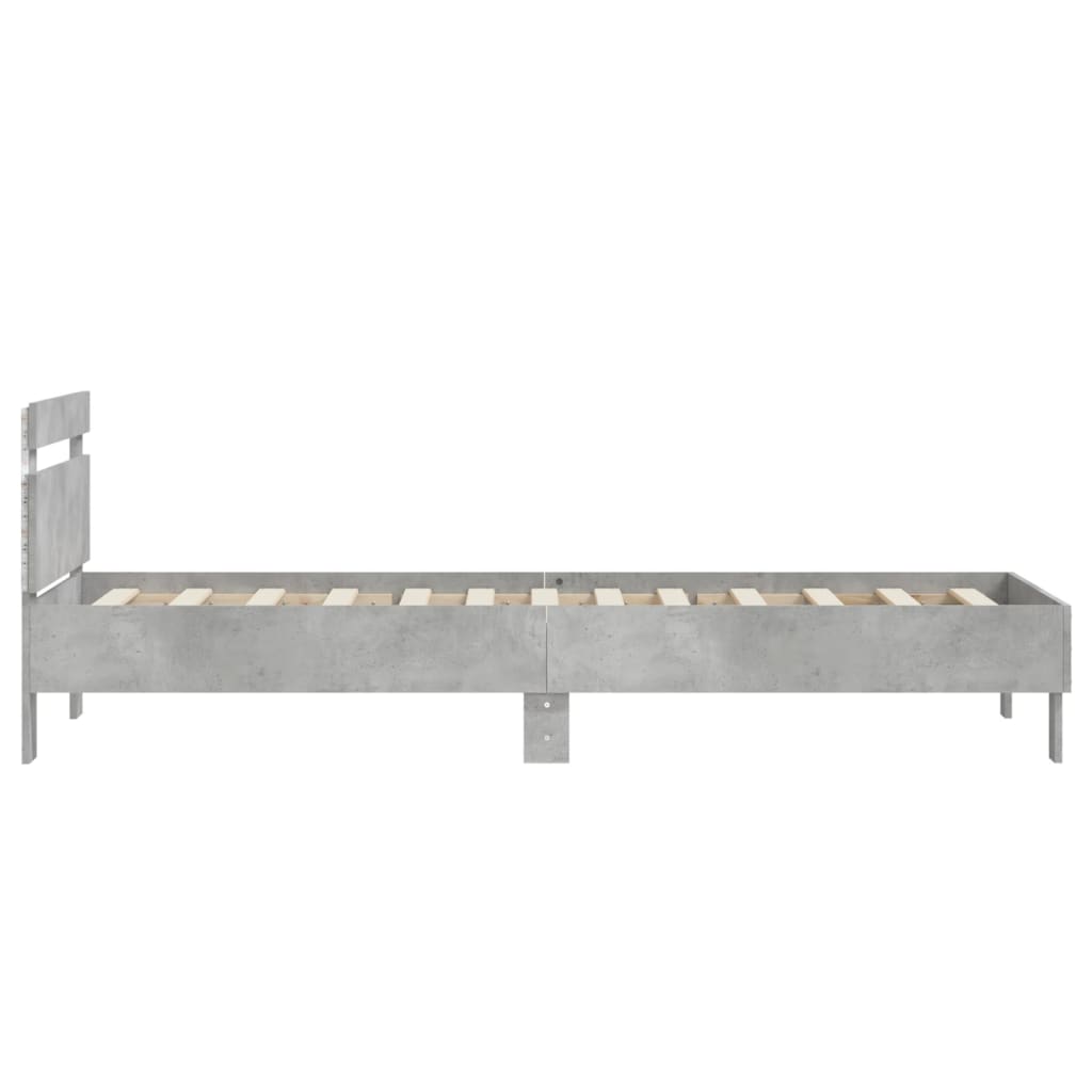 vidaXL Bed Frame without Mattress with LED Lights Concrete Grey 75x190 cm Small Single