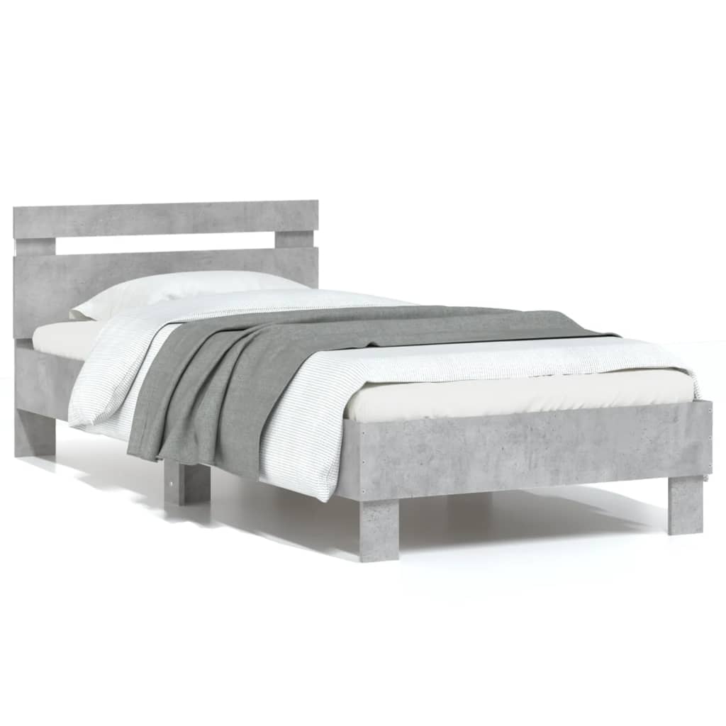 vidaXL Bed Frame without Mattress with LED Lights Concrete Grey 75x190 cm Small Single