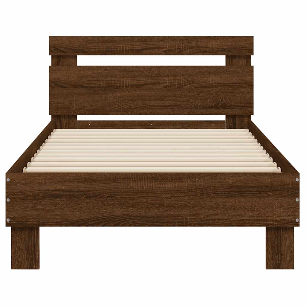 Bed Frame without Mattress with LED Lights Brown Oak 75x190 cm Small Single