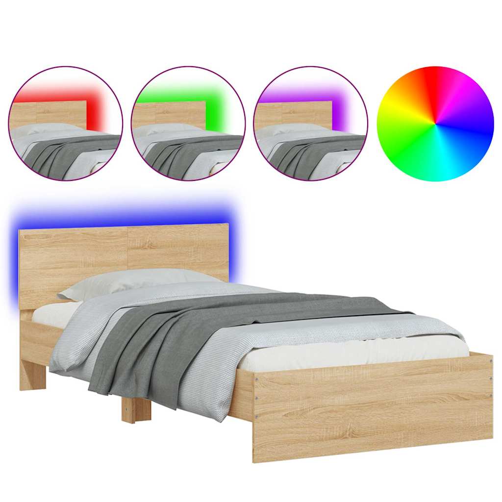 Bed Frame without Mattress with LED Lights Sonoma Oak 100x200 cm