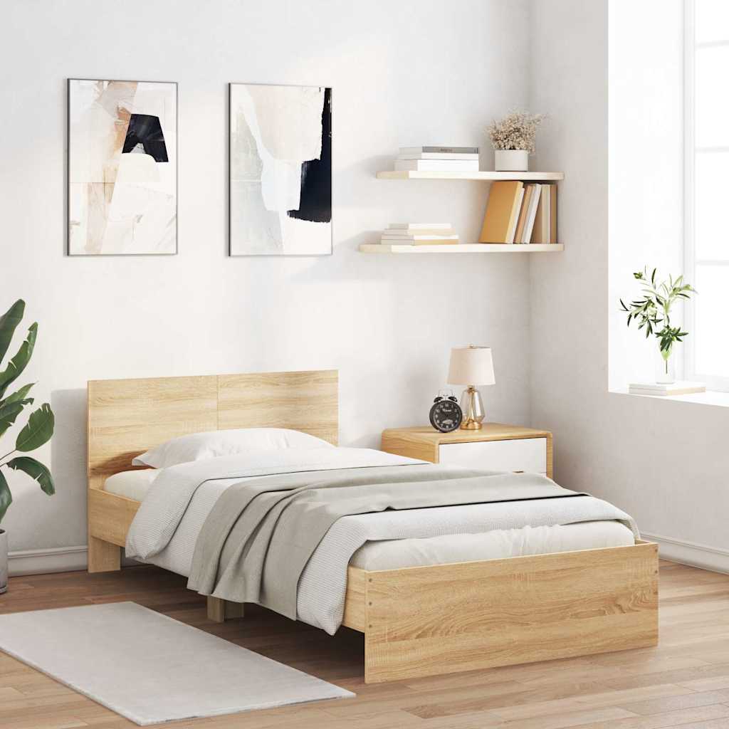 Bed Frame without Mattress with LED Lights Sonoma Oak 100x200 cm
