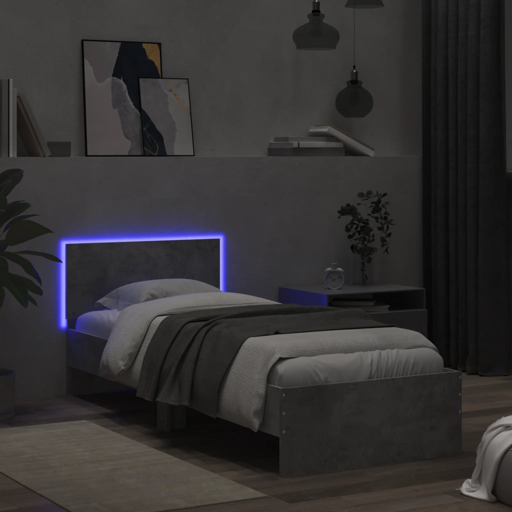 Bed Frame without Mattress with LED Lights Concrete Grey 90x200 cm