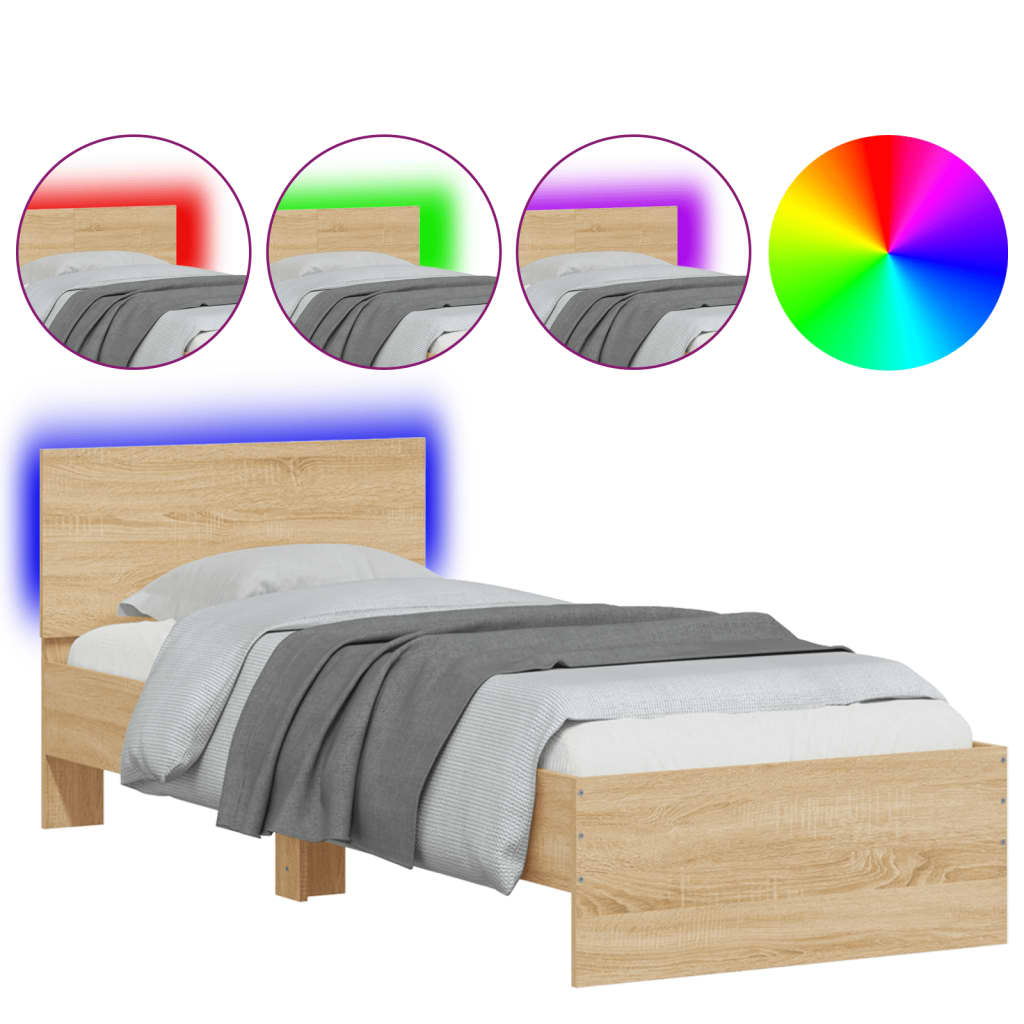 vidaXL Bed Frame without Mattress with LED Lights Sonoma Oak 90x190 cm Single