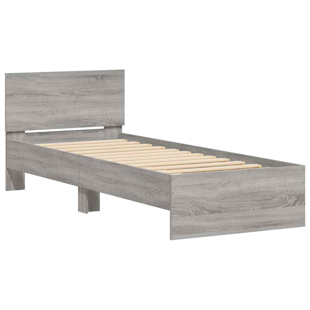 Bed Frame without Mattress with LED Lights Grey Sonoma 90x190 cm Single