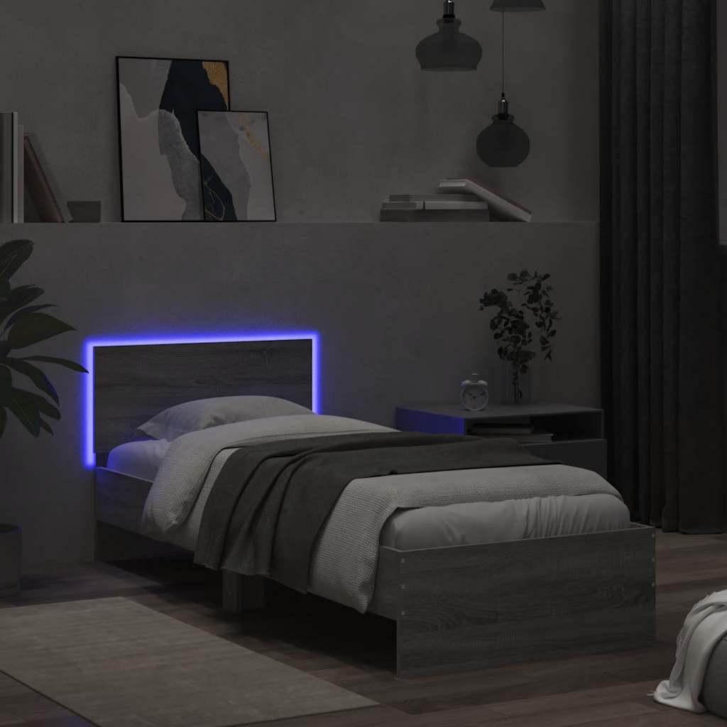 Bed Frame without Mattress with LED Lights Grey Sonoma 90x190 cm Single