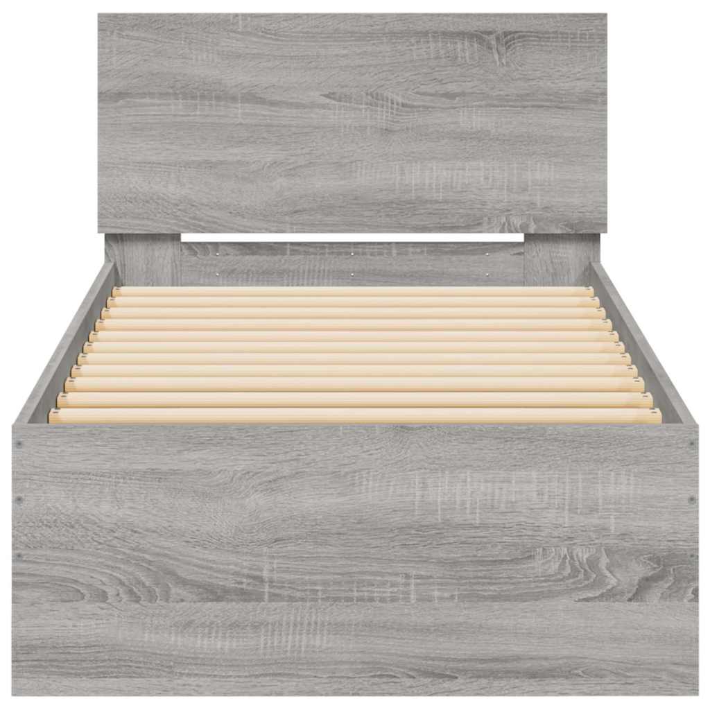 Bed Frame without Mattress with LED Lights Grey Sonoma 90x190 cm Single