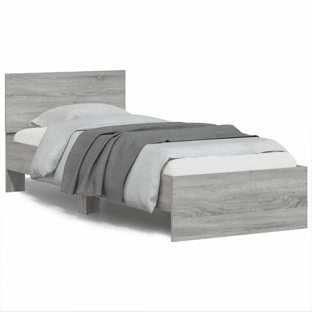 Bed Frame without Mattress with LED Lights Grey Sonoma 90x190 cm Single