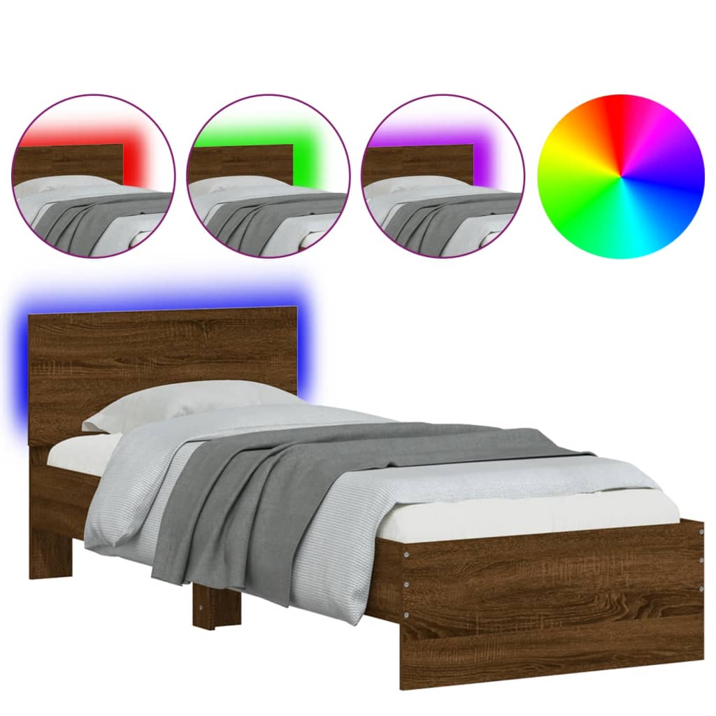 Bed Frame without Mattress with LED Lights Brown Oak 90x190 cm Single