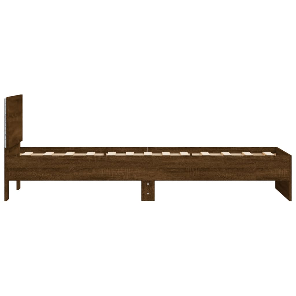 Bed Frame without Mattress with LED Lights Brown Oak 90x190 cm Single