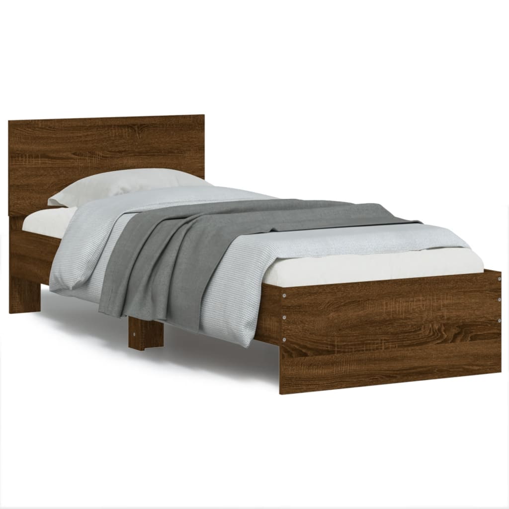 Bed Frame without Mattress with LED Lights Brown Oak 90x190 cm Single