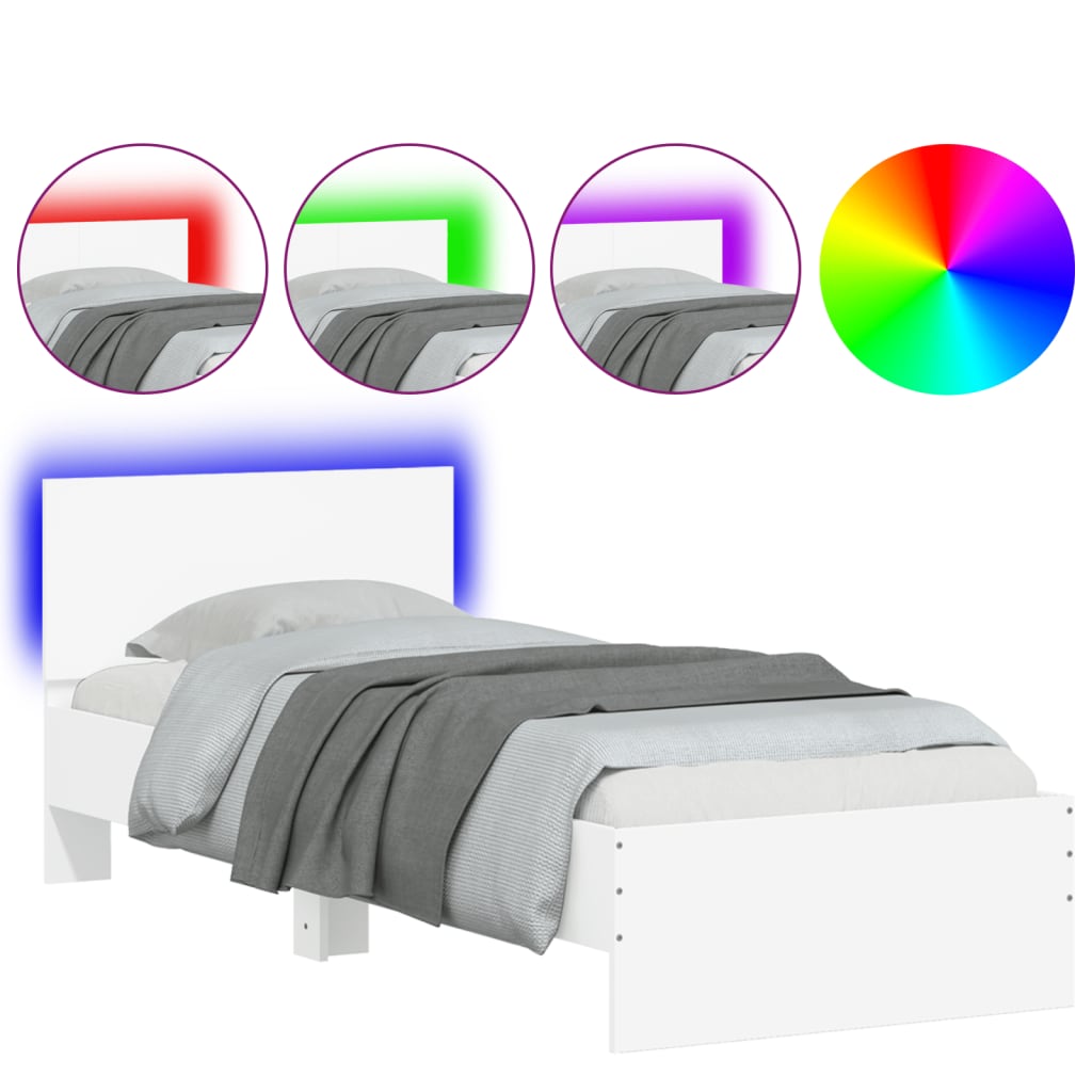Bed Frame without Mattress with LED Lights White 75x190 cm Small Single