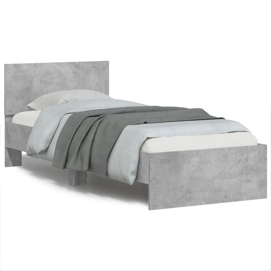 vidaXL Bed Frame without Mattress with LED Lights Concrete Grey 75x190 cm Small Single